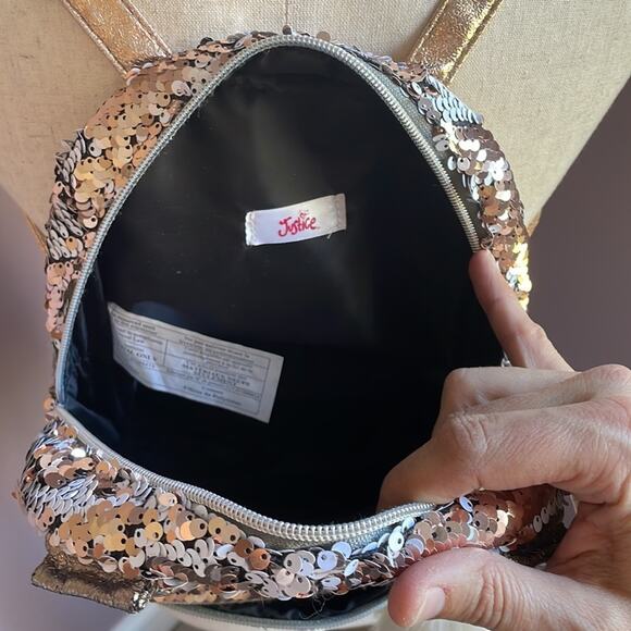 Justice Puppy Mini Backpack Flippable Sequin Bag Multicolor Metallic - Picture 6 of 12